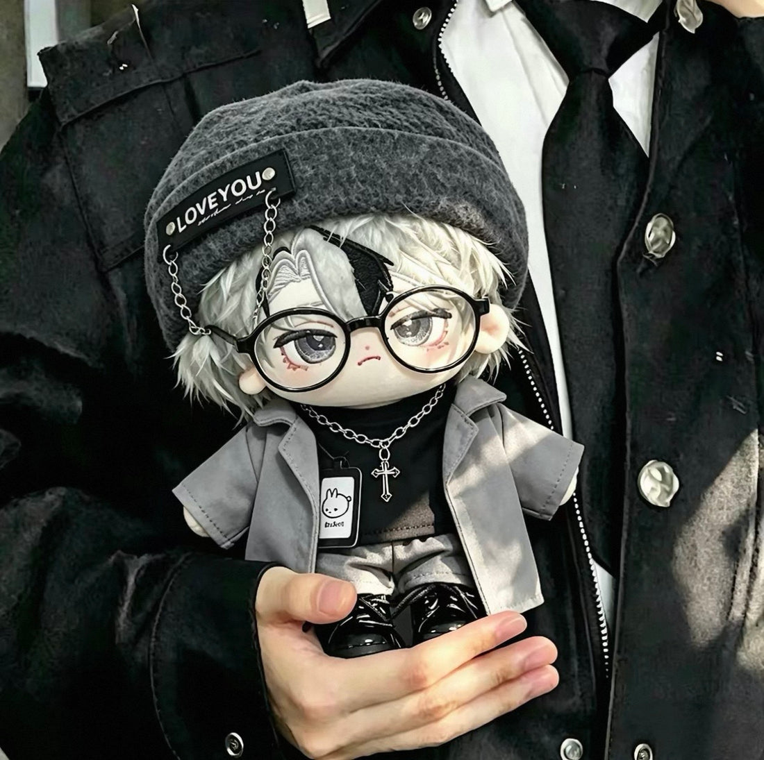 20cm Plush Grey Jacket Cool Boy Outfit （6-piece set）