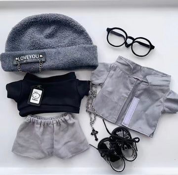 20cm Plush Grey Jacket Cool Boy Outfit （6-piece set）