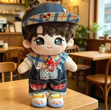 20cm Plush Polka‑Dot Denim Outfit(4-piece set)